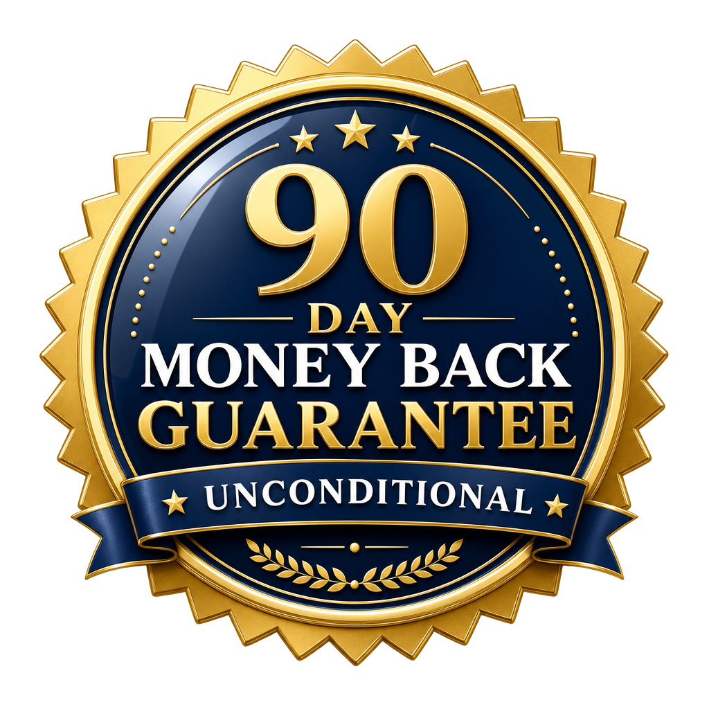 Unconditional 90-day money back guarantee badge